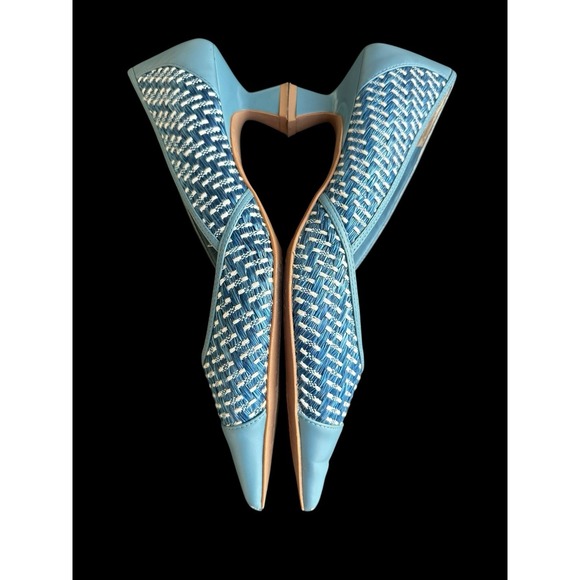 Franco‎ Sarto Blue Darcy Pump Heels Shoes US 9.5M Woven Fabric Kitten Heel Vogue - Picture 6 of 10